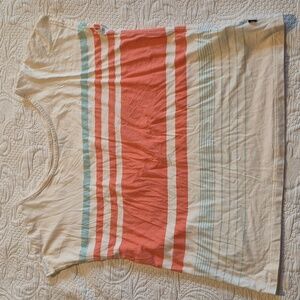 North Face women's Medium striped shirt, cream, orange, light blue couple marks